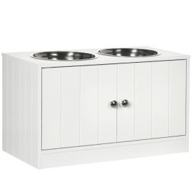 Large Elevated Dog Bowls with Storage Cabinet Containing Large 44L Capacity, Raised Dog Bowl Stand Pet Food Bowl Pet Feeding Station, White