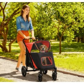 Dog Stroller , One-Click Foldable Pet Stroller, Shock Absorption Wheels, Red